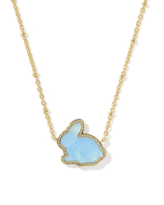 BUNNY SHORT PENDANT NECKLACE GOLD MATTE LIGHT BLUE DICHROIC GLASS