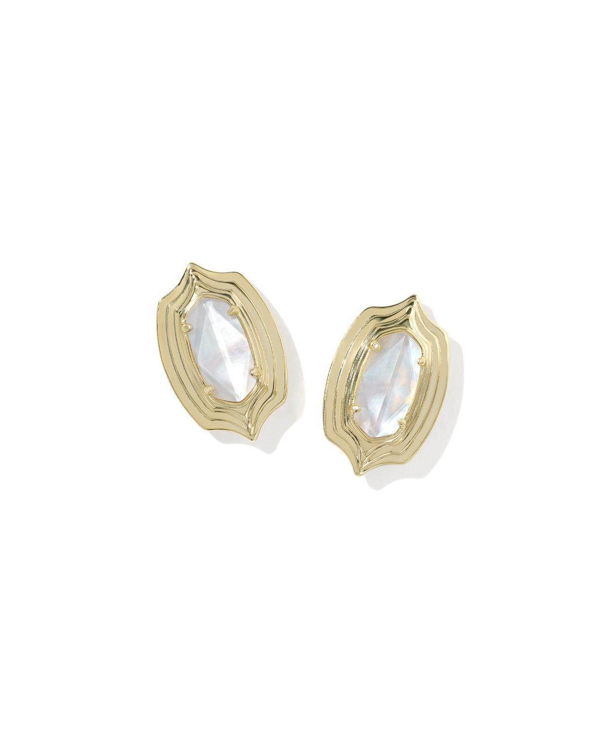 ELLIE STEPPED FRAME STUD EARRINGS - GOLD IVORY MOTHER OF PEARL