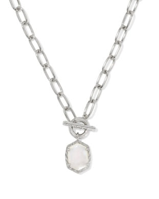 Daphne Link Chain Necklace Rhodium Ivory MOP