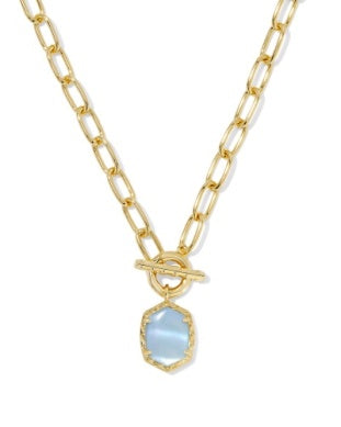 Daphne Link Chain Necklace Gold Light Blue MOP