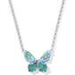 Bianca Butterfly Pendant Necklace Rhodium Bright Aqua Mix