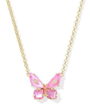 Bianca Butterfly Pendant Necklace Gold Pink Mix