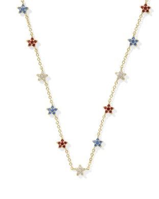 Sierra Star Crystal Strand Necklace Gold Red White Blue Mix
