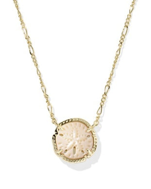 SAND DOLLAR SHORT PENDANT NECKLACE GOLD NATURAL MOTHER OF PEARL