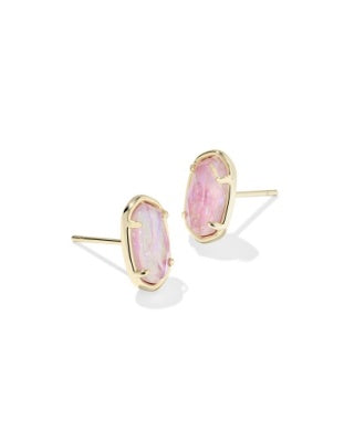 GRAYSON STONE STUD EARRINGS GOLD PINK IRIDESCENT MOTHER OF PEARL