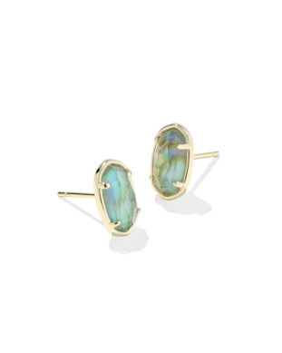 GRAYSON STONE STUD EARRINGS GOLD DEEP AQUA ILLUSION