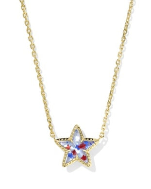 Cassidy Short Pendant Necklace Gold Red White Blue Illusion