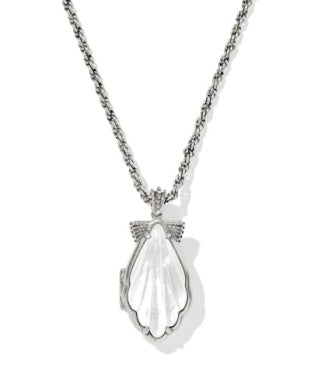 ALEXA LOCKET SHORT PENDANT NECKLACE VINTAGE SILVER IVORY MOTHER OF PEARL