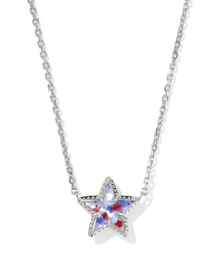 Cassidy Short Pendant Necklace Rhodium Red White Blue Illusion