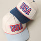 USA Gingham Letter Patch Star Brim Denim Trucker Hat - She Chester