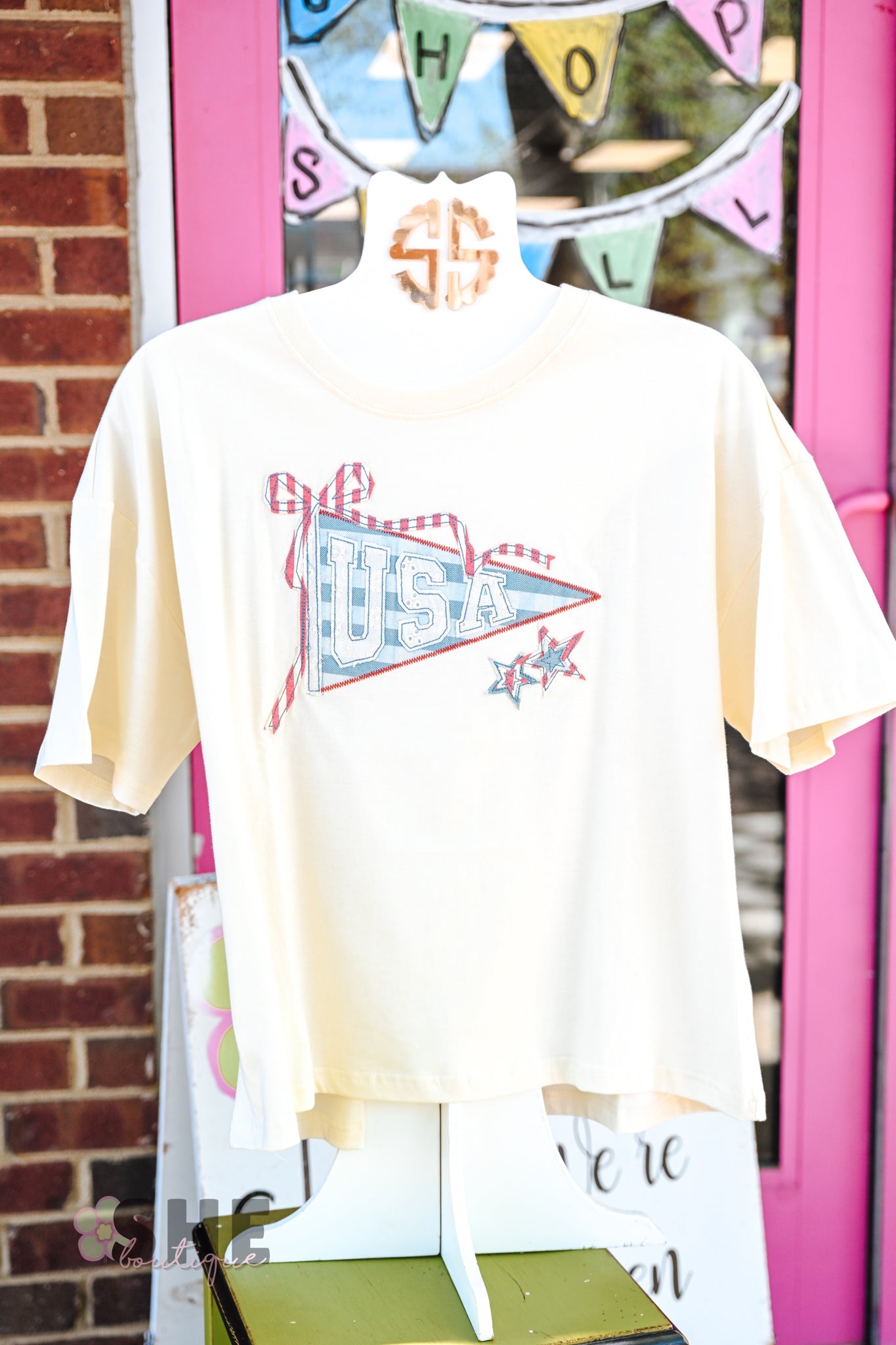 USA Patch Flag Tee Light Beige - She Chester