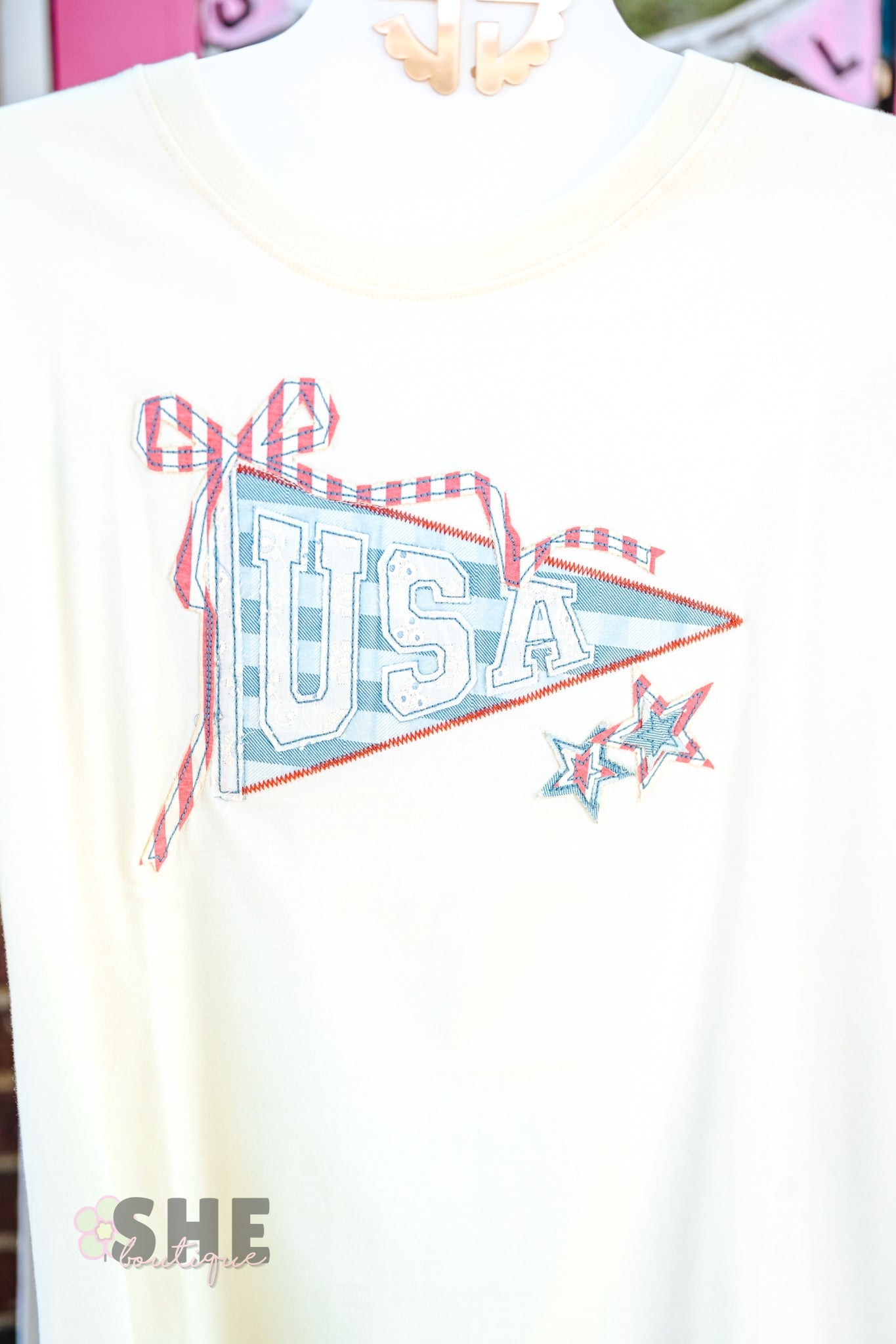 USA Patch Flag Tee Light Beige - She Chester