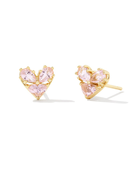 Katie Gold Pink Heart Stud