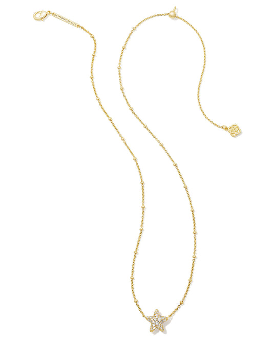 JAE STAR PAVE SHORT PENDANT NECKLACE IN GOLD WHITE CRYSTAL