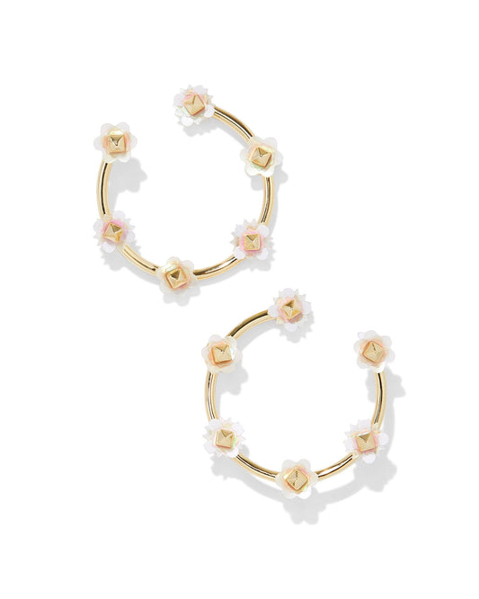Deliah Open Frame Earrings Gold Iridescent White Mix