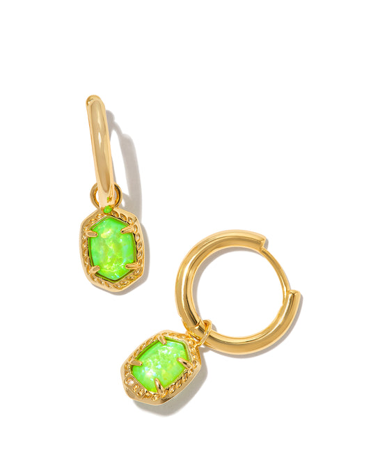 DAPHNE FRAMED HUGGIE EARRINGS IN GOLD BRIGHT GREEN KYOCERA OPAL