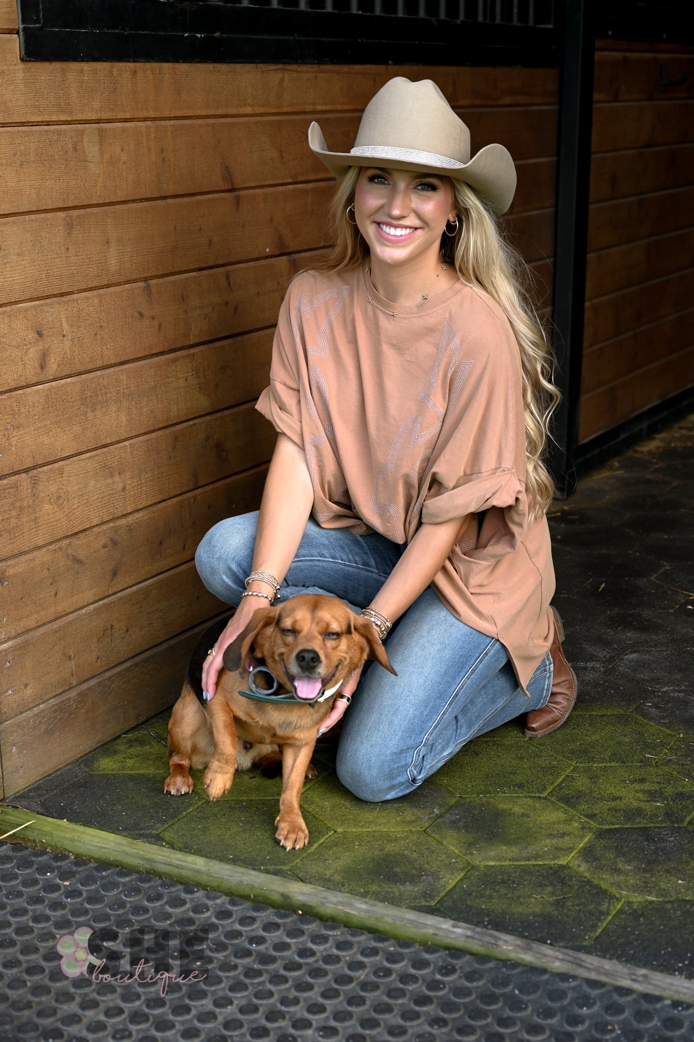 Washed Boot Stitch Oversized Tee - She Chester