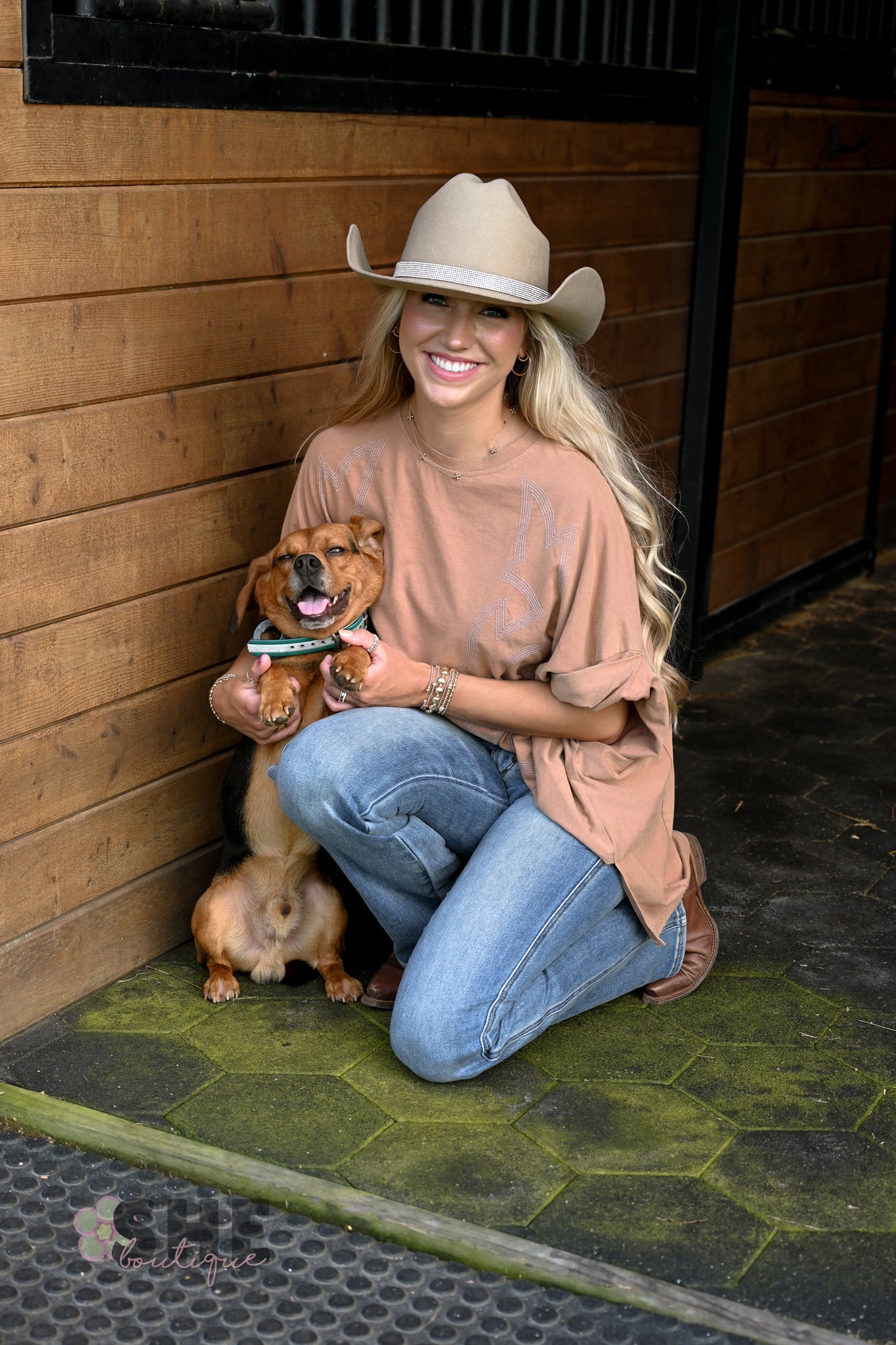 Washed Boot Stitch Oversized Tee - She Chester
