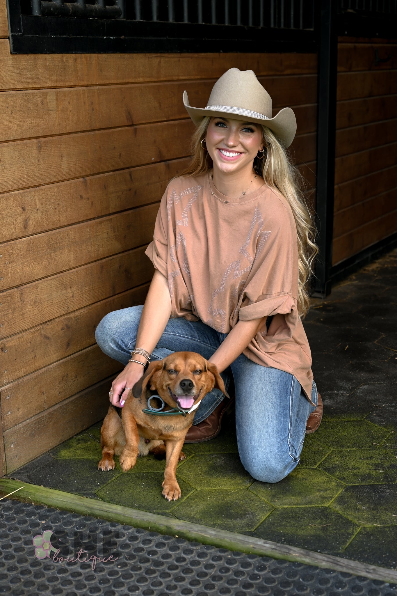 Washed Boot Stitch Oversized Tee - She Chester