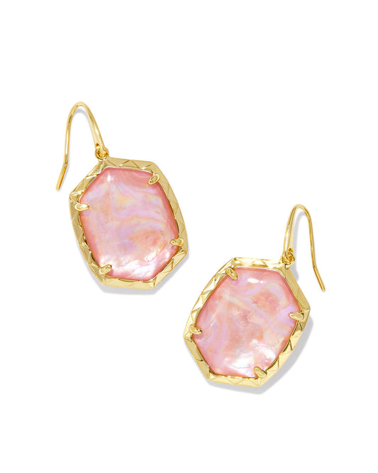 Daphne Drop Earrings Gold Light Pink Iridescent Abalone