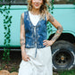 White Embroidered Denim Vest With Front Tie - She Chester