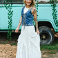 White Embroidered Denim Vest With Front Tie - She Chester