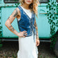 White Embroidered Denim Vest With Front Tie - She Chester