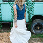White Embroidered Denim Vest With Front Tie - She Chester