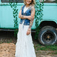 White Embroidered Denim Vest With Front Tie - She Chester