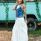 White Embroidered Denim Vest With Front Tie - She Chester