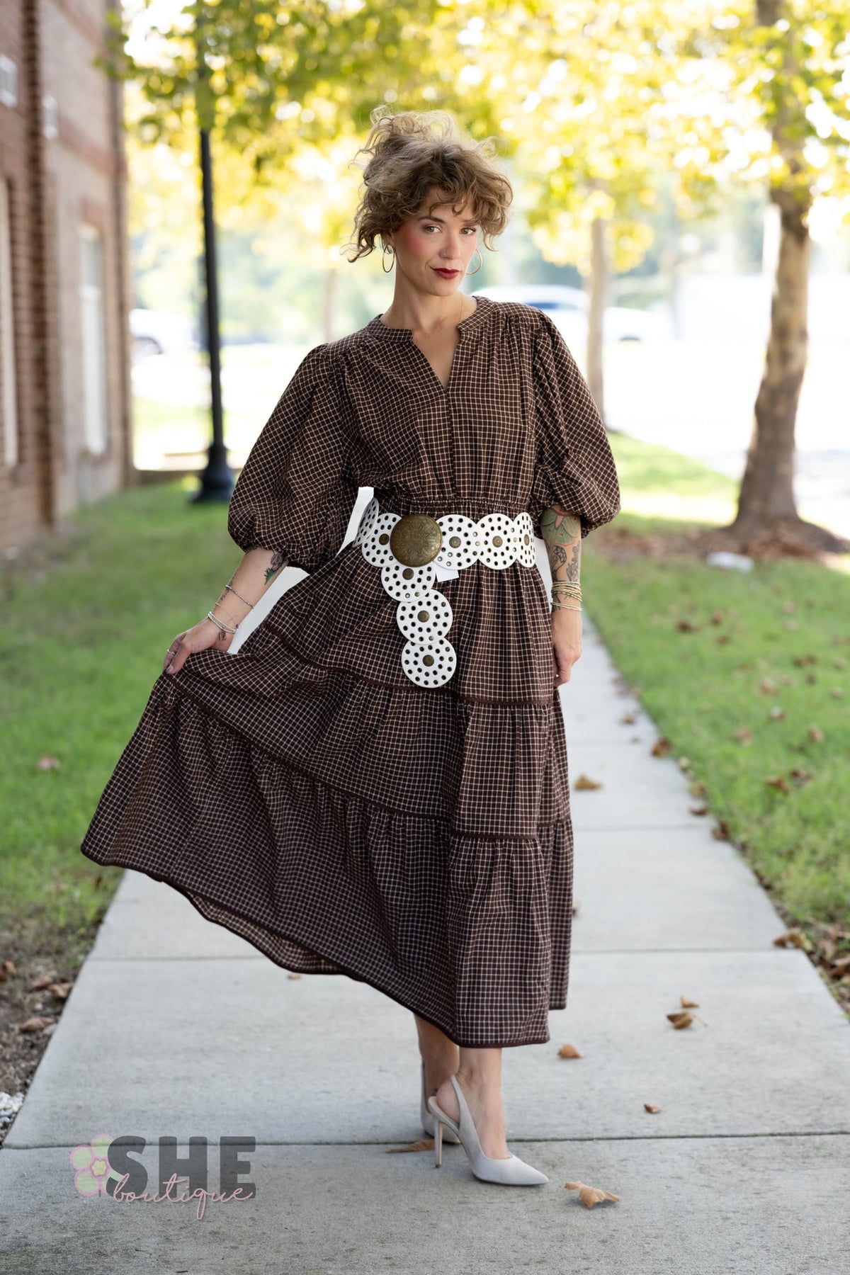 Winslet Brown Gingham Maxi - She Chester