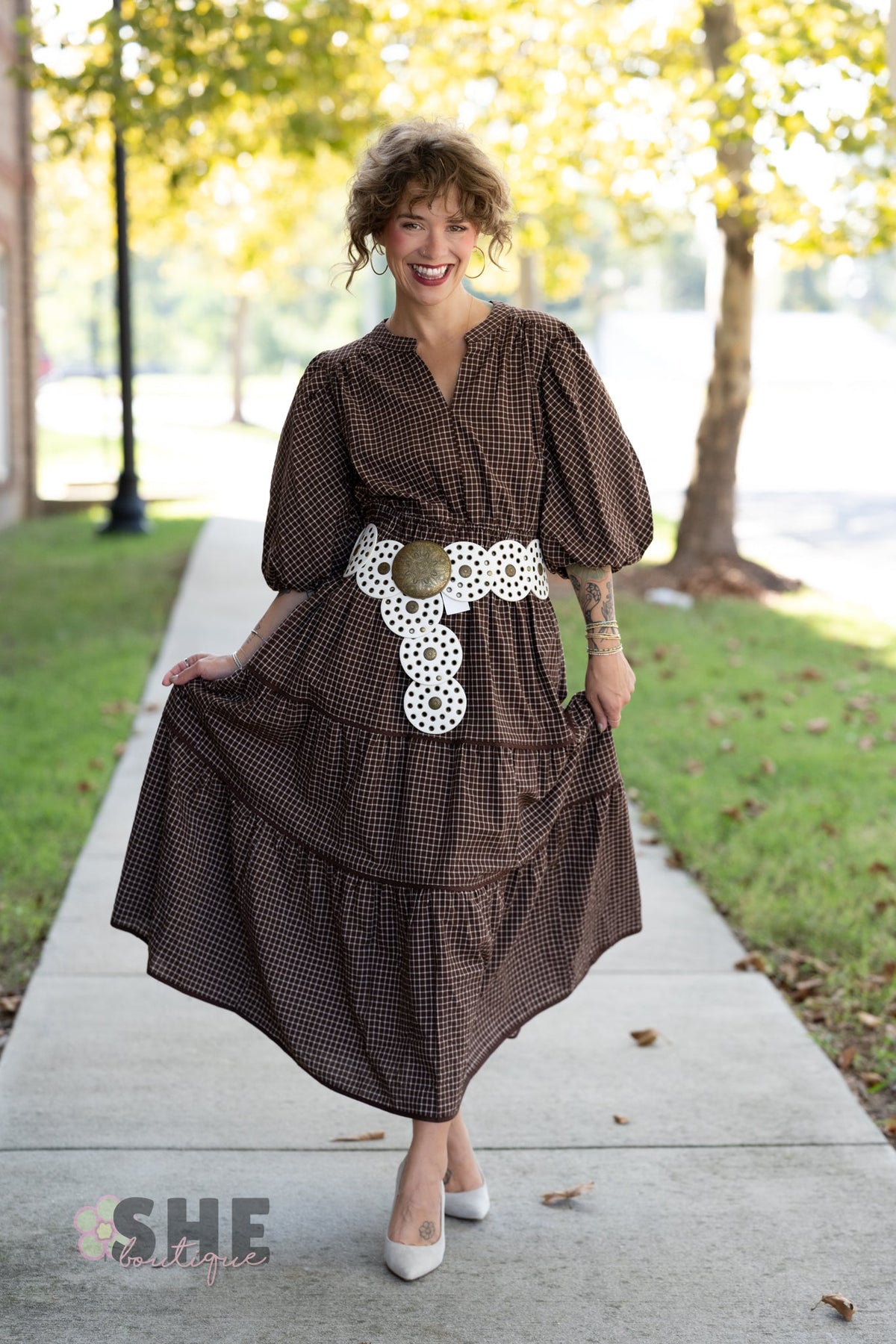Winslet Brown Gingham Maxi - She Chester