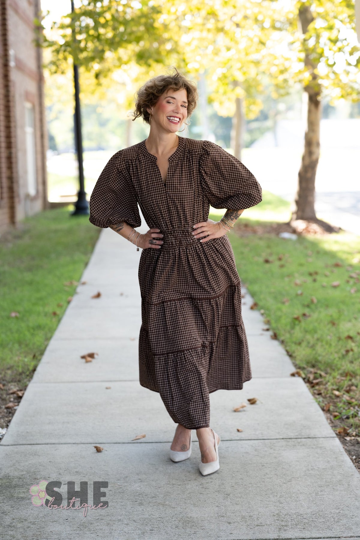 Winslet Brown Gingham Maxi - She Chester