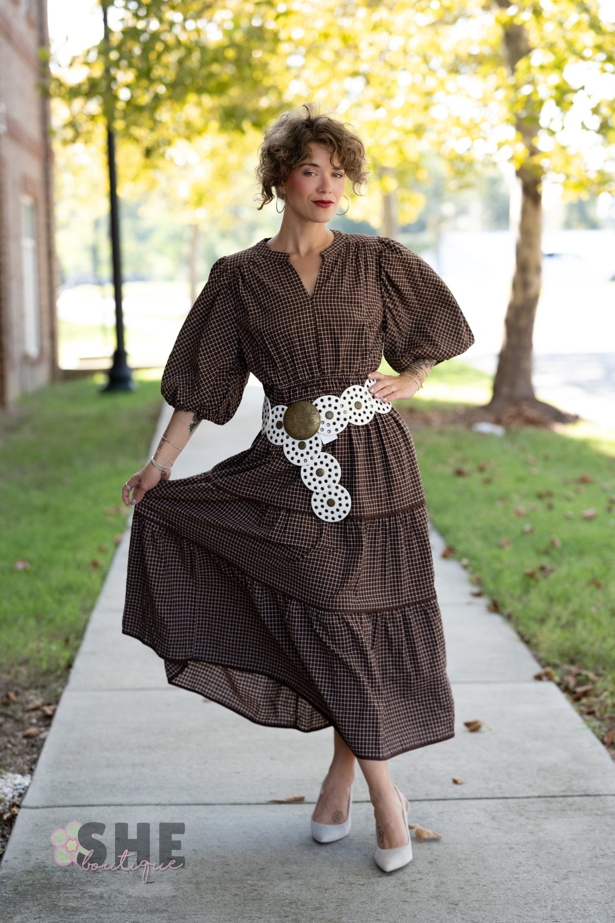 Winslet Brown Gingham Maxi - She Chester