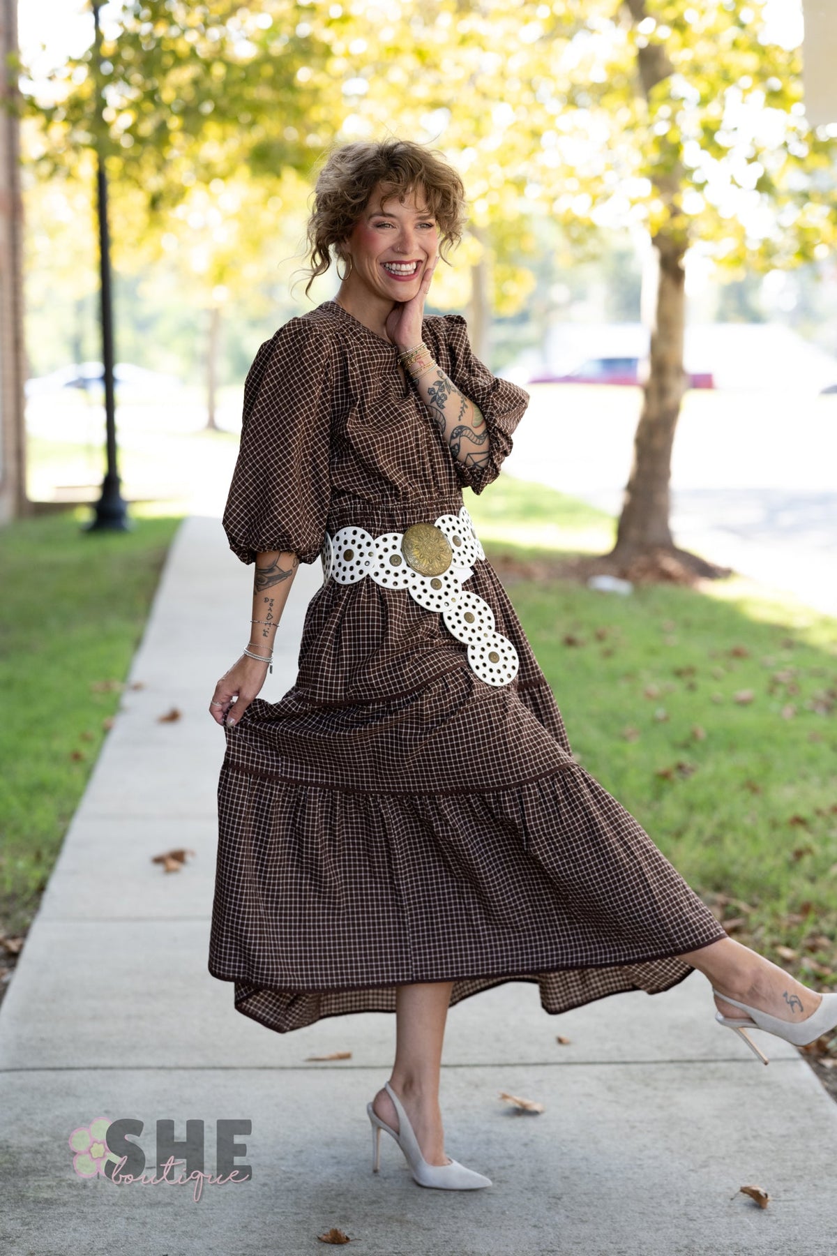Winslet Brown Gingham Maxi - She Chester