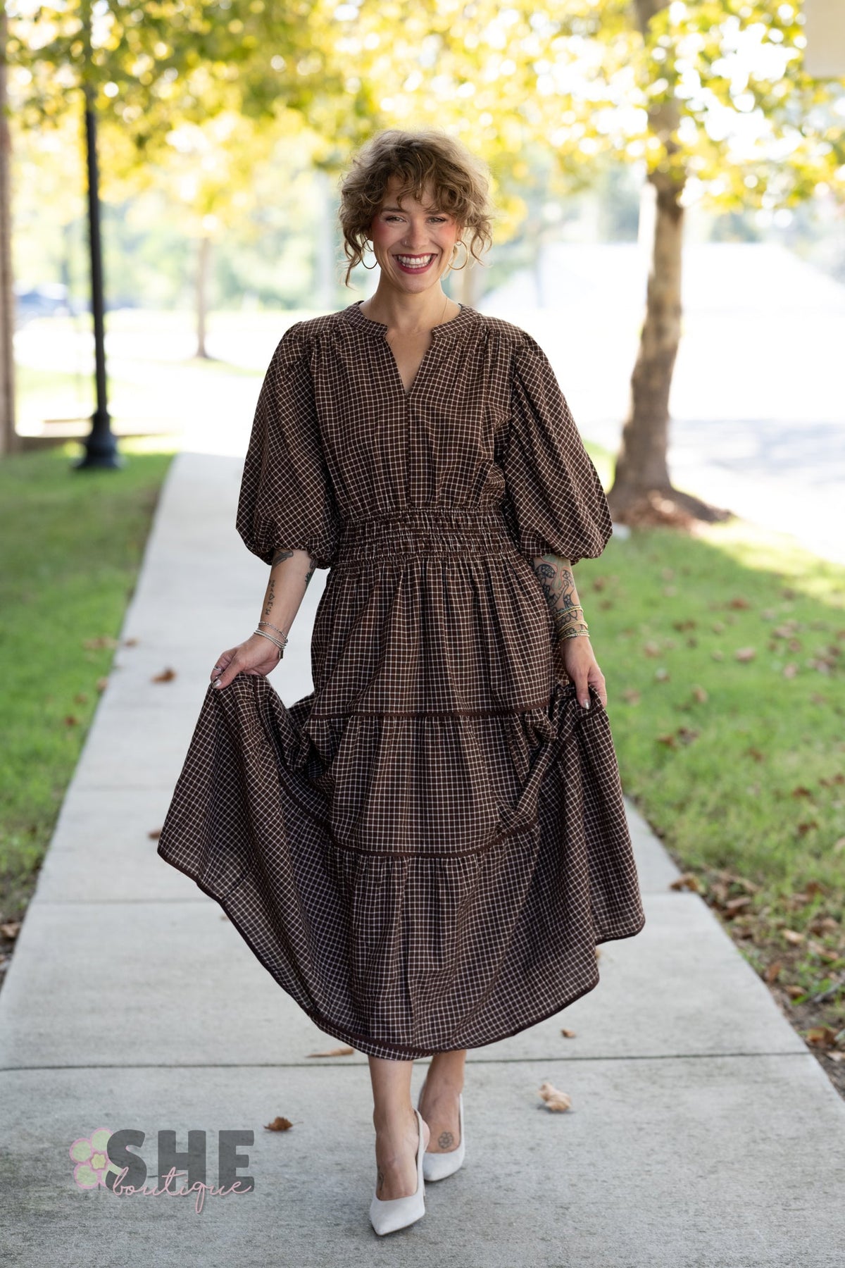 Winslet Brown Gingham Maxi - She Chester