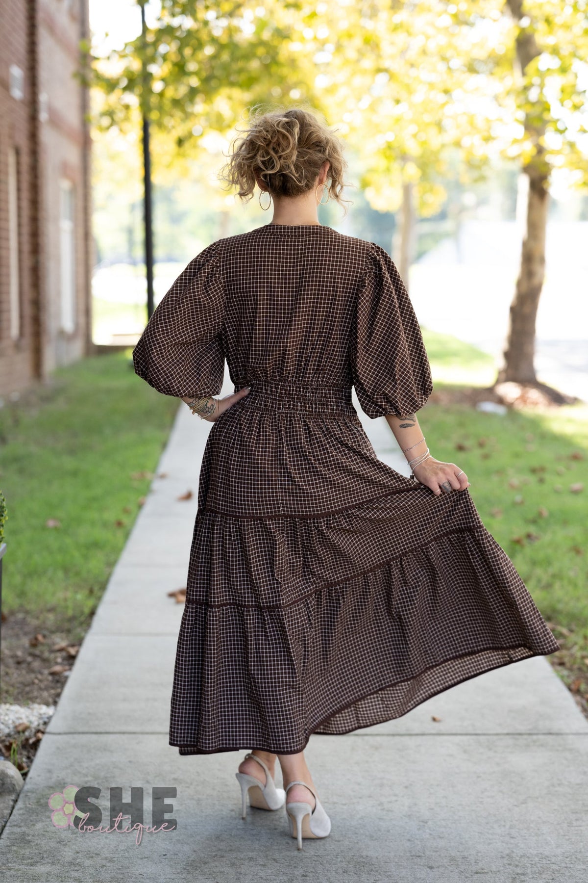 Winslet Brown Gingham Maxi - She Chester