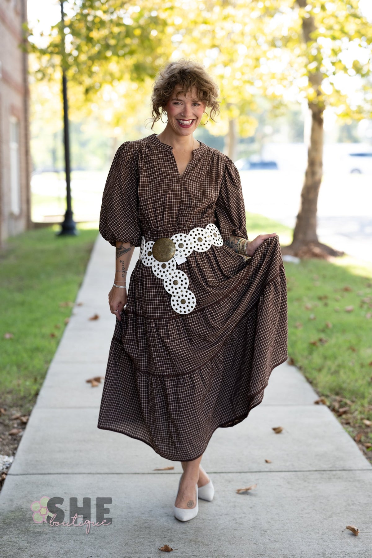 Winslet Brown Gingham Maxi - She Chester