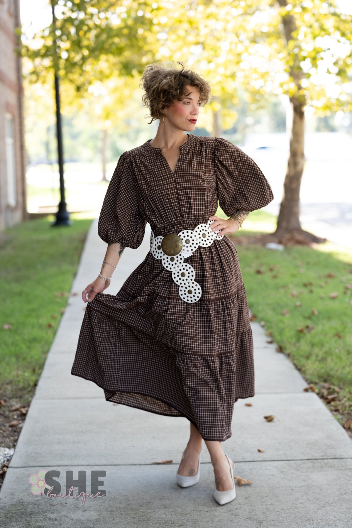 Winslet Brown Gingham Maxi - She Chester