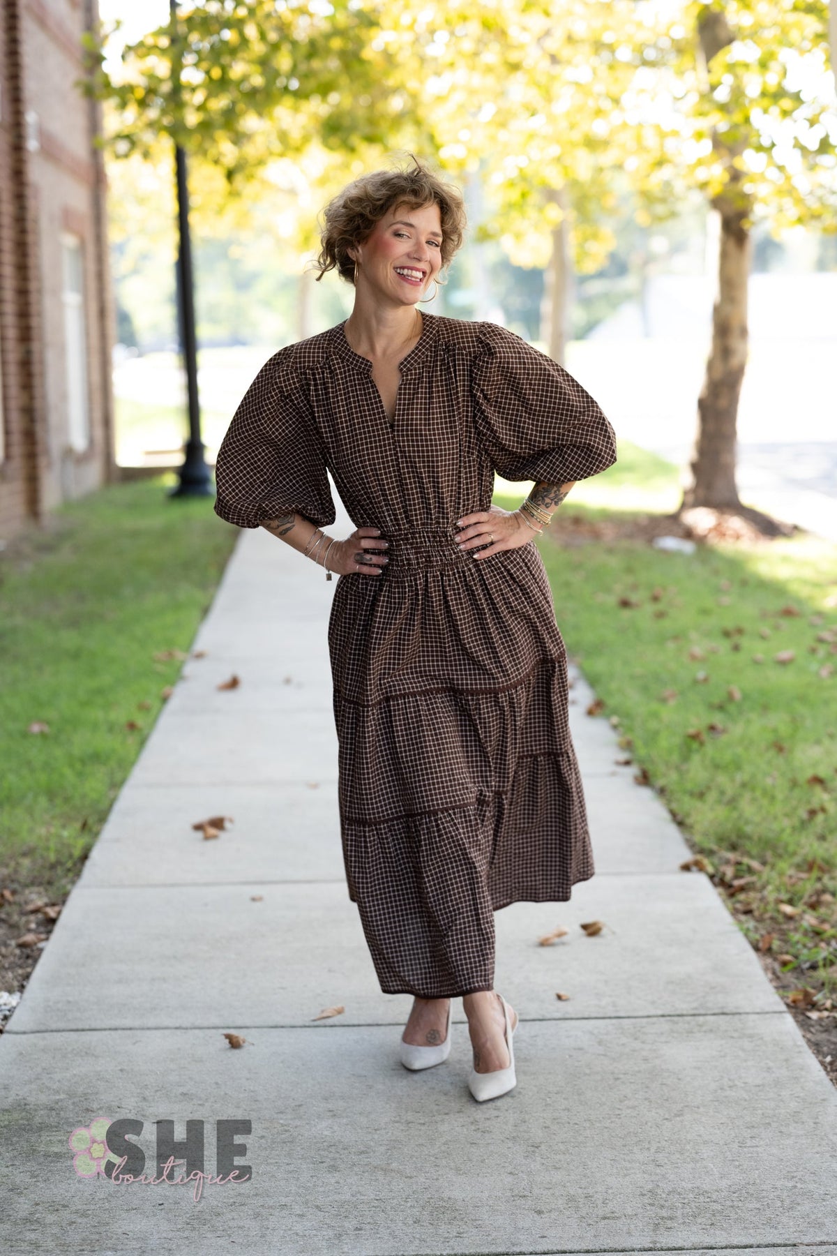 Winslet Brown Gingham Maxi - She Chester