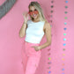 Pink Cargo High Waist Straight Jeans -