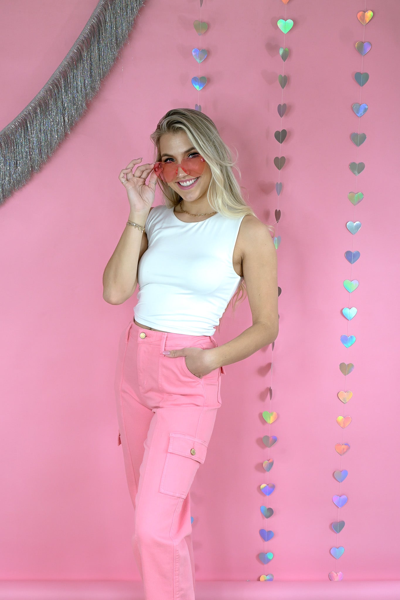 Pink Cargo High Waist Straight Jeans -
