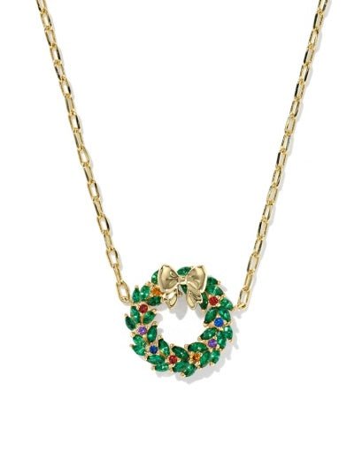 Wreath Short Pendant Necklace - Gold Multi Mix - She Chester