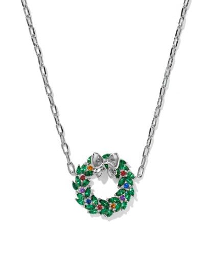 Wreath Short Pendant Necklace - Silver Multi Mix - She Chester