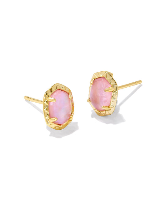 Daphne Stud Earrings Gold Light Pink Iridescent Abalone