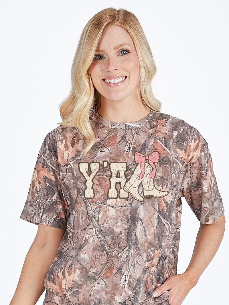 Yall Boots Camo Mineral Wash Tee - She Chester