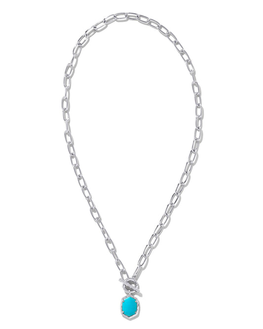 Daphne Link Chain Necklace Rhodium Variegated Turquoise