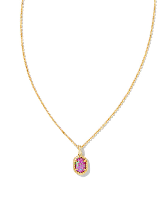DAPHNE FRAMED SHORT PENDANT NECKLACE IN GOLD MAGENTA KYOCERA OPAL