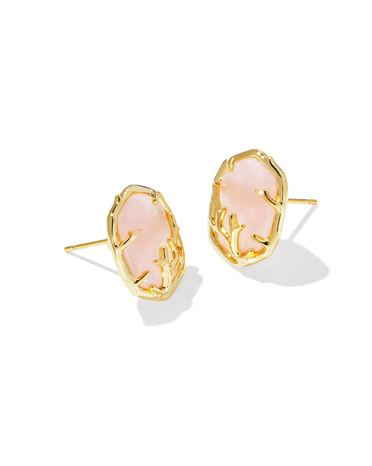 DAPHNE CORAL FRAME STUD EARRINGS IN GOLD ROSE QUARTZ