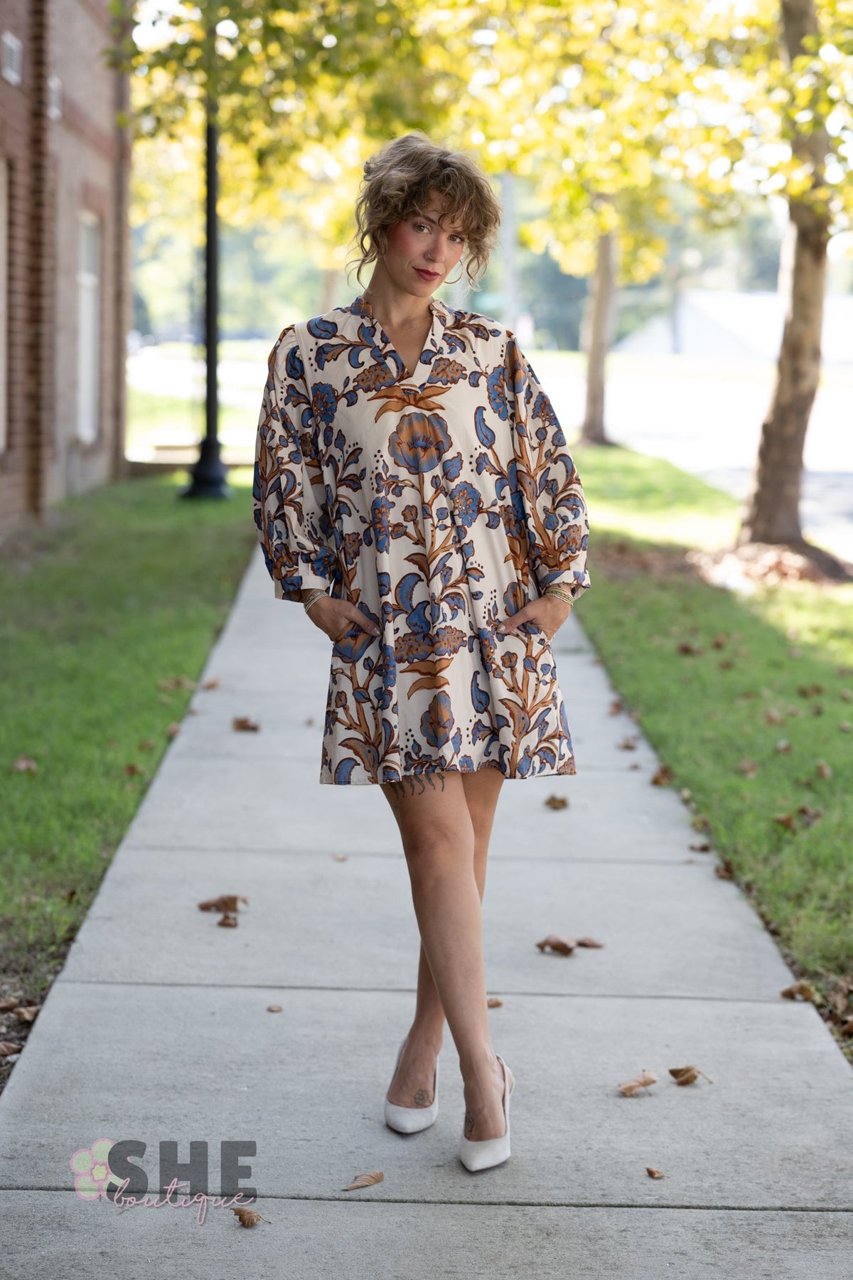 Zahra Brown Floral Dress - She Chester